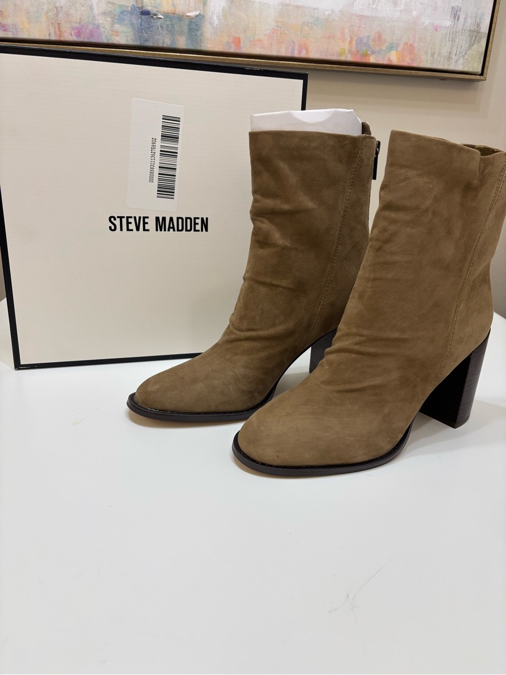 🖤 Steve Madden “Obsession” Taupe Suede Block Heel Boots